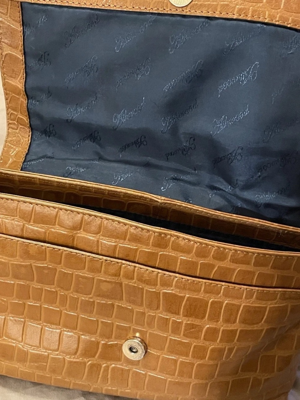 Ashwood Cognac Croc Embossed Leather East West Small Crossbody Bag Purse - Picture 8 of 10
